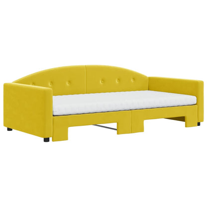 Slaapbank onderschuifbed en matrassen 100x200 cm fluweel geel