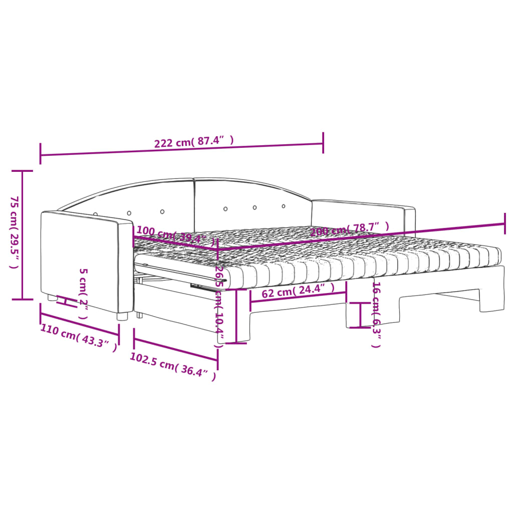 Slaapbank onderschuifbed en matrassen 100x200 cm fluweel geel