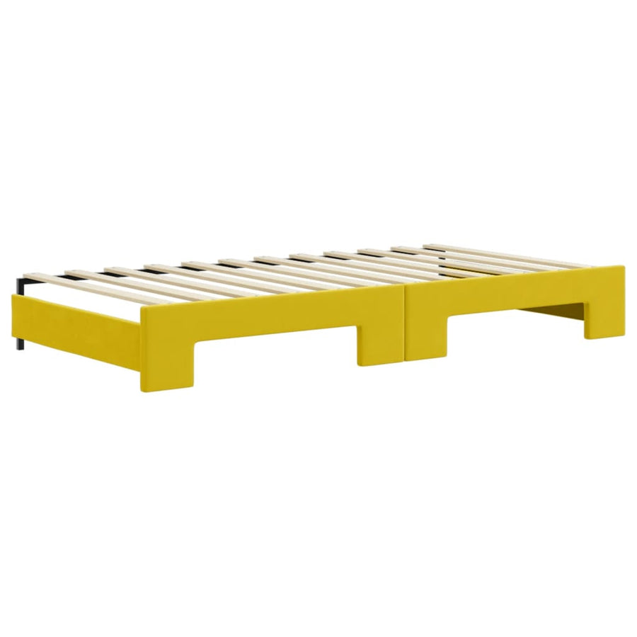 Slaapbank onderschuifbed en matrassen 100x200 cm fluweel geel