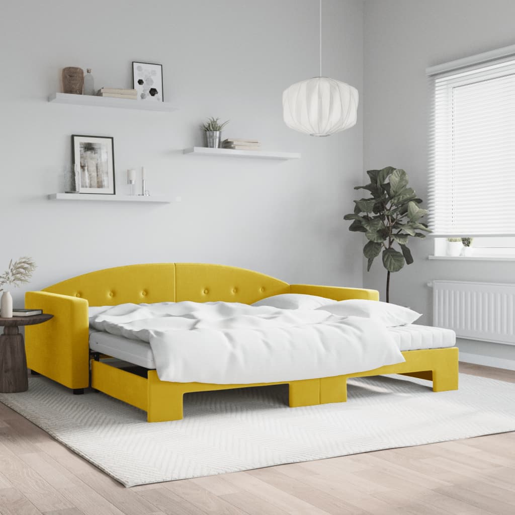 Slaapbank onderschuifbed en matrassen 100x200 cm fluweel geel