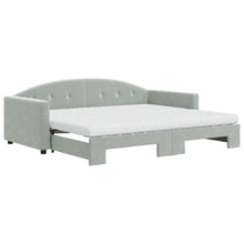 Slaapbank Onderschuifbed Matrassen 100X200Cm Fluweel 90 x 190 cm Lichtgrijs met onderschuifbed en matras
