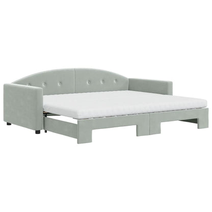 Slaapbank Onderschuifbed Matrassen 100X200Cm Fluweel 90 x 190 cm Lichtgrijs met onderschuifbed en matras