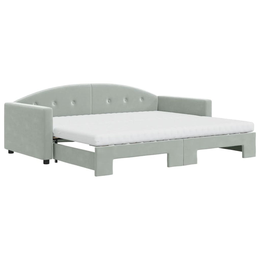 Slaapbank Onderschuifbed Matrassen 100X200Cm Fluweel 90 x 190 cm Lichtgrijs met onderschuifbed en matras