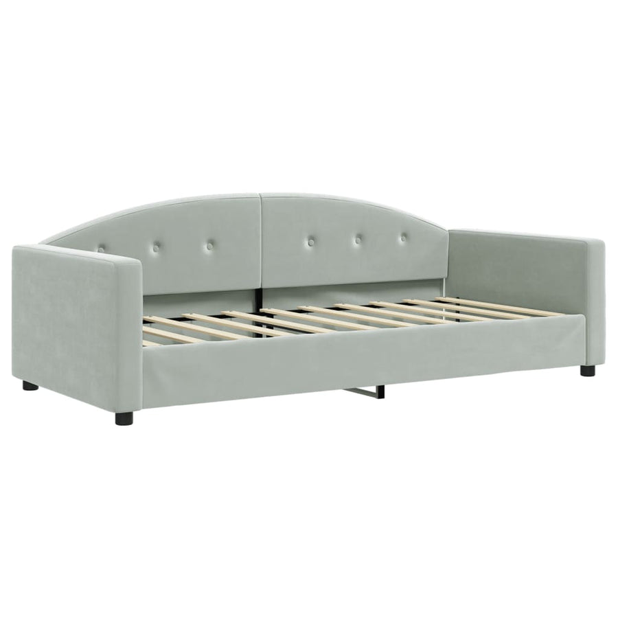 Slaapbank Onderschuifbed Matrassen 100X200Cm Fluweel 90 x 190 cm Lichtgrijs met onderschuifbed en matras