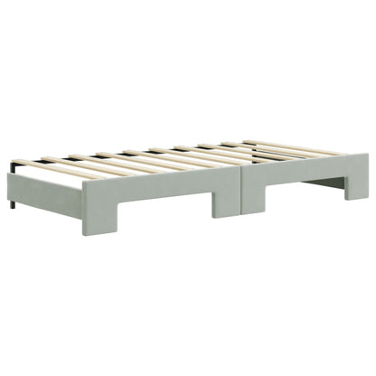 Slaapbank Onderschuifbed Matrassen 100X200Cm Fluweel 90 x 190 cm Lichtgrijs met onderschuifbed en matras