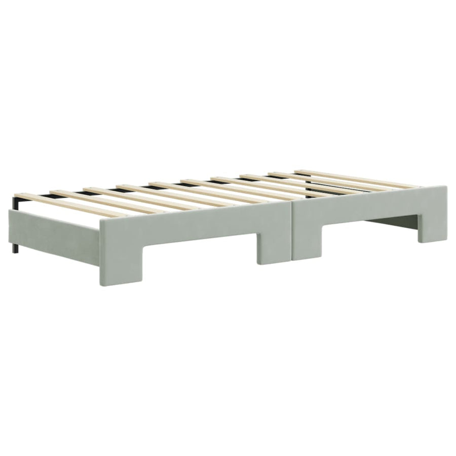 Slaapbank Onderschuifbed Matrassen 100X200Cm Fluweel 90 x 190 cm Lichtgrijs met onderschuifbed en matras