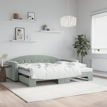 Slaapbank Onderschuifbed Matrassen 100X200Cm Fluweel 90 x 190 cm Lichtgrijs met onderschuifbed en matras