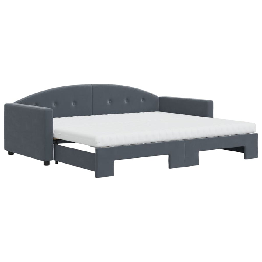Slaapbank Onderschuifbed Matrassen 90X190Cm Fluweel 90 x 190 cm Donkergrijs