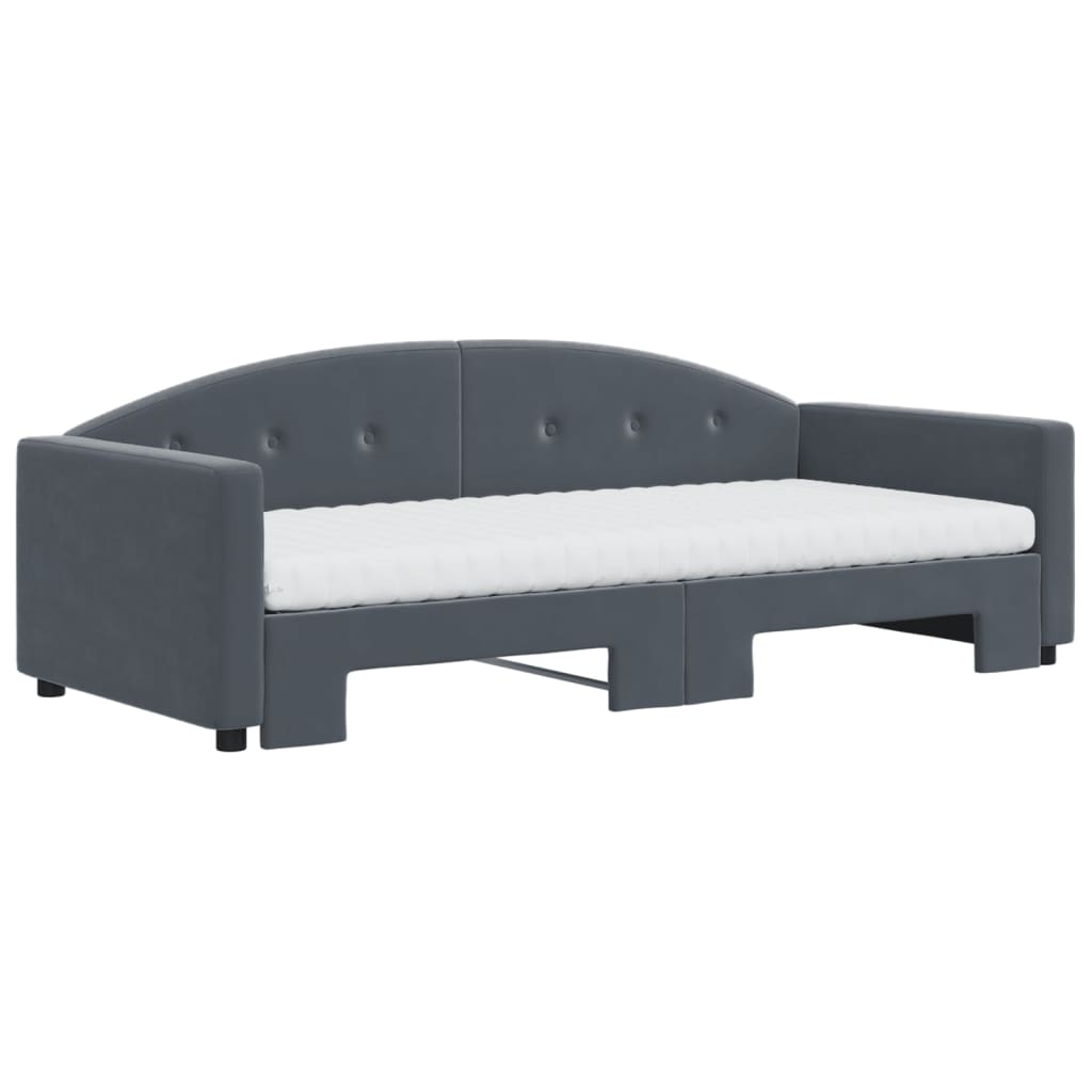 Slaapbank Onderschuifbed Matrassen 90X190Cm Fluweel 90 x 190 cm Donkergrijs