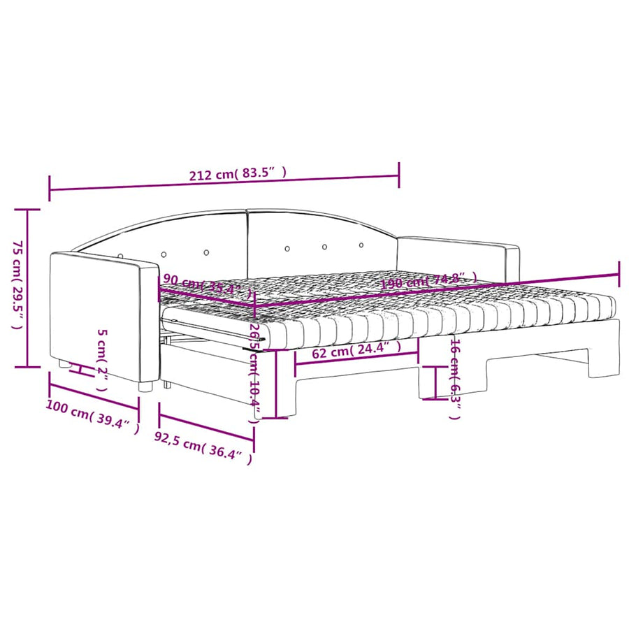 Slaapbank Onderschuifbed Matrassen 90X190Cm Fluweel 90 x 190 cm Donkergrijs