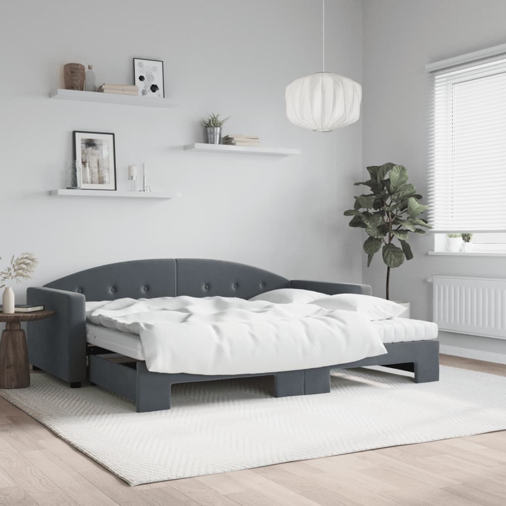 Slaapbank Onderschuifbed Matrassen 90X190Cm Fluweel 90 x 190 cm Donkergrijs