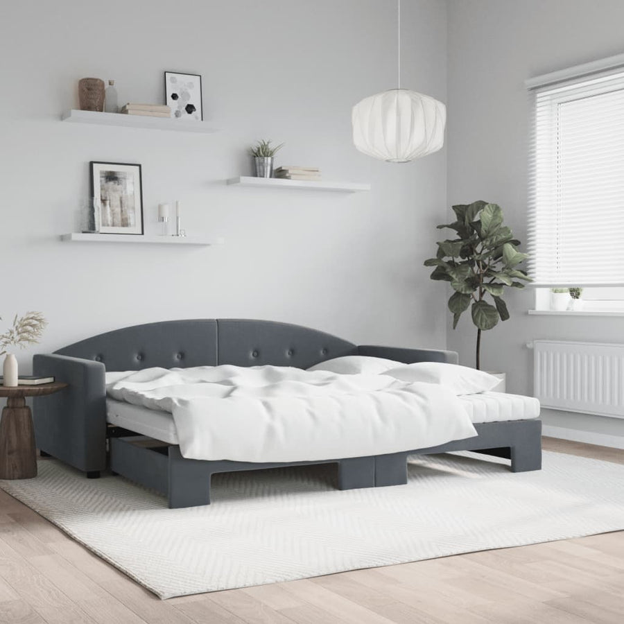 Slaapbank Onderschuifbed Matrassen 90X190Cm Fluweel 90 x 190 cm Donkergrijs