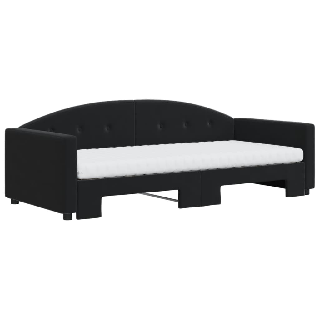 Slaapbank Onderschuifbed En Matrassen Fluweel 90 x 190 cm Zwart met onderschuifbed en matras