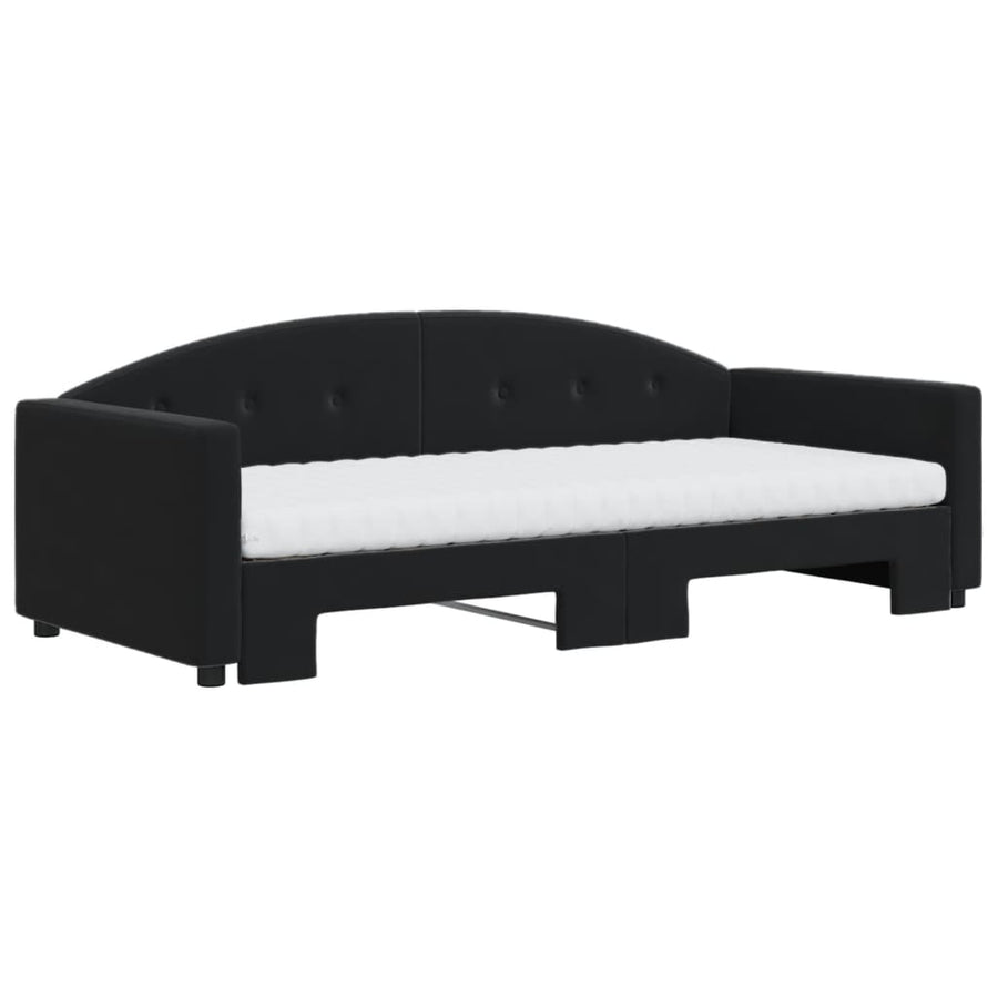 Slaapbank Onderschuifbed En Matrassen Fluweel 90 x 190 cm Zwart met onderschuifbed en matras
