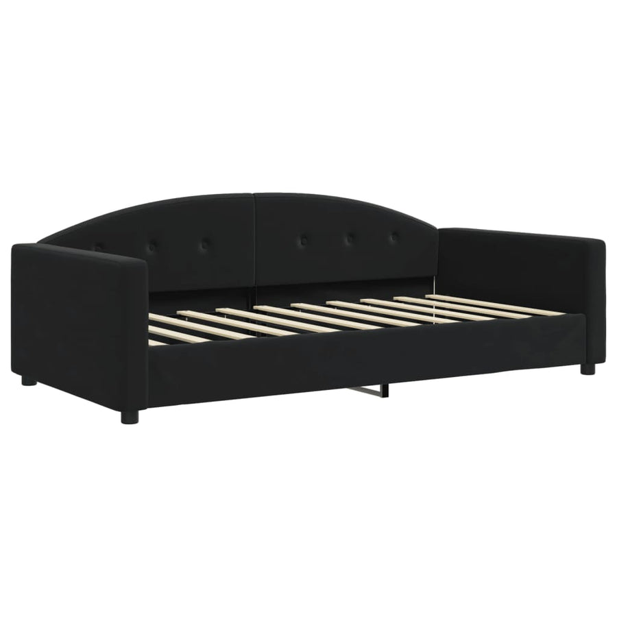 Slaapbank Onderschuifbed En Matrassen Fluweel 90 x 190 cm Zwart met onderschuifbed en matras
