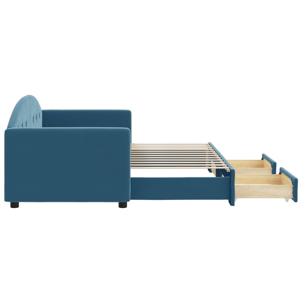 Slaapbank S Fluweel 80 x 200 cm Blauw met onderschuifbed en lade