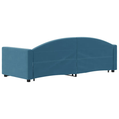 Slaapbank S Fluweel 80 x 200 cm Blauw met onderschuifbed en lade