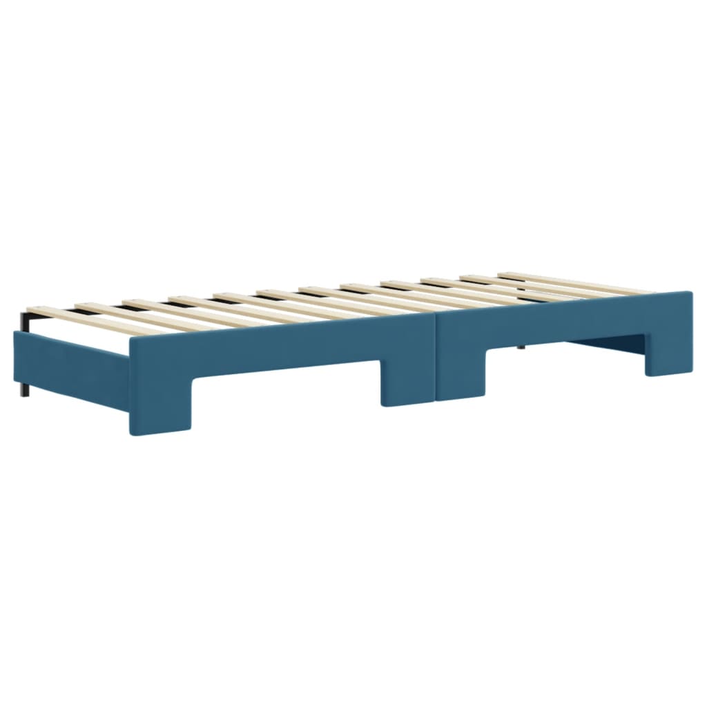 Slaapbank S Fluweel 80 x 200 cm Blauw met onderschuifbed en lade