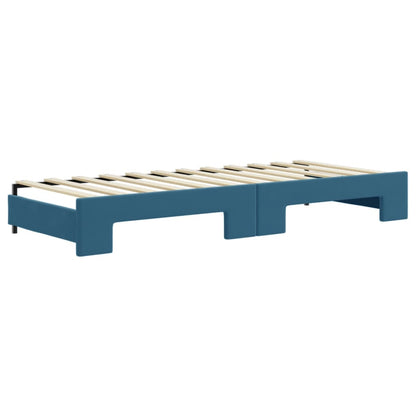Slaapbank S Fluweel 80 x 200 cm Blauw met onderschuifbed en lade