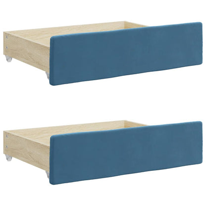Slaapbank S Fluweel 80 x 200 cm Blauw met onderschuifbed en lade