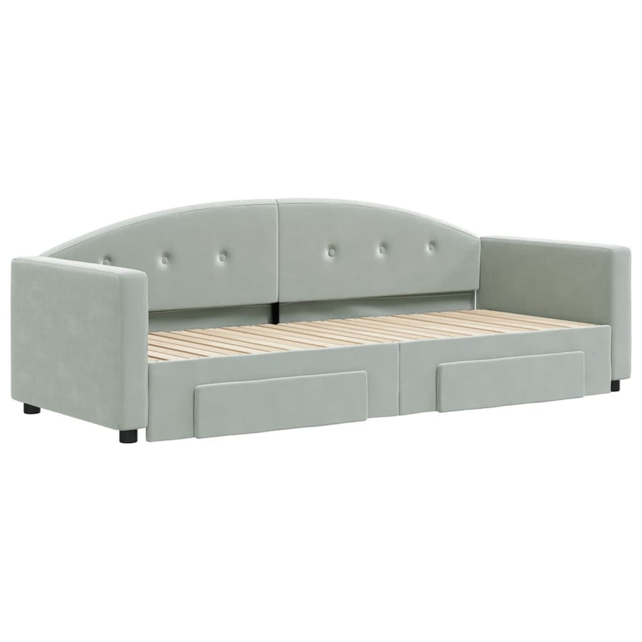 Slaapbank Onderschuifbed En Lades Fluweel 80 x 200 cm Lichtgrijs met onderschuifbed en lade