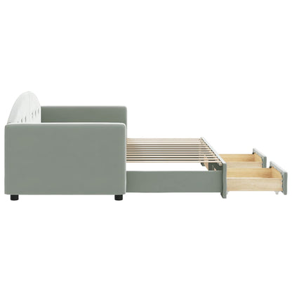 Slaapbank Onderschuifbed En Lades Fluweel 80 x 200 cm Lichtgrijs met onderschuifbed en lade