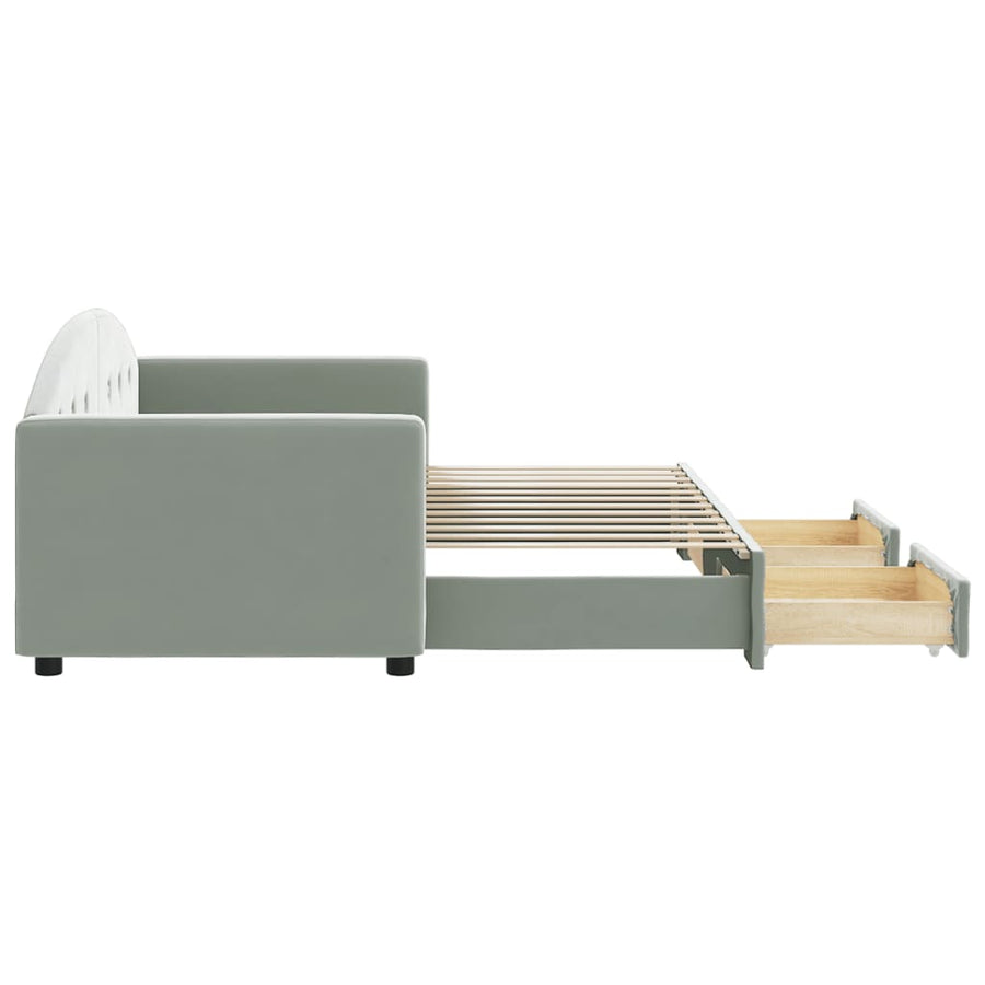 Slaapbank Onderschuifbed En Lades Fluweel 80 x 200 cm Lichtgrijs met onderschuifbed en lade