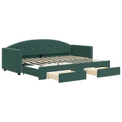 Slaapbank Onderschuifbed En Lades Fluweel 80 x 200 cm Donkergroen met onderschuifbed en lade