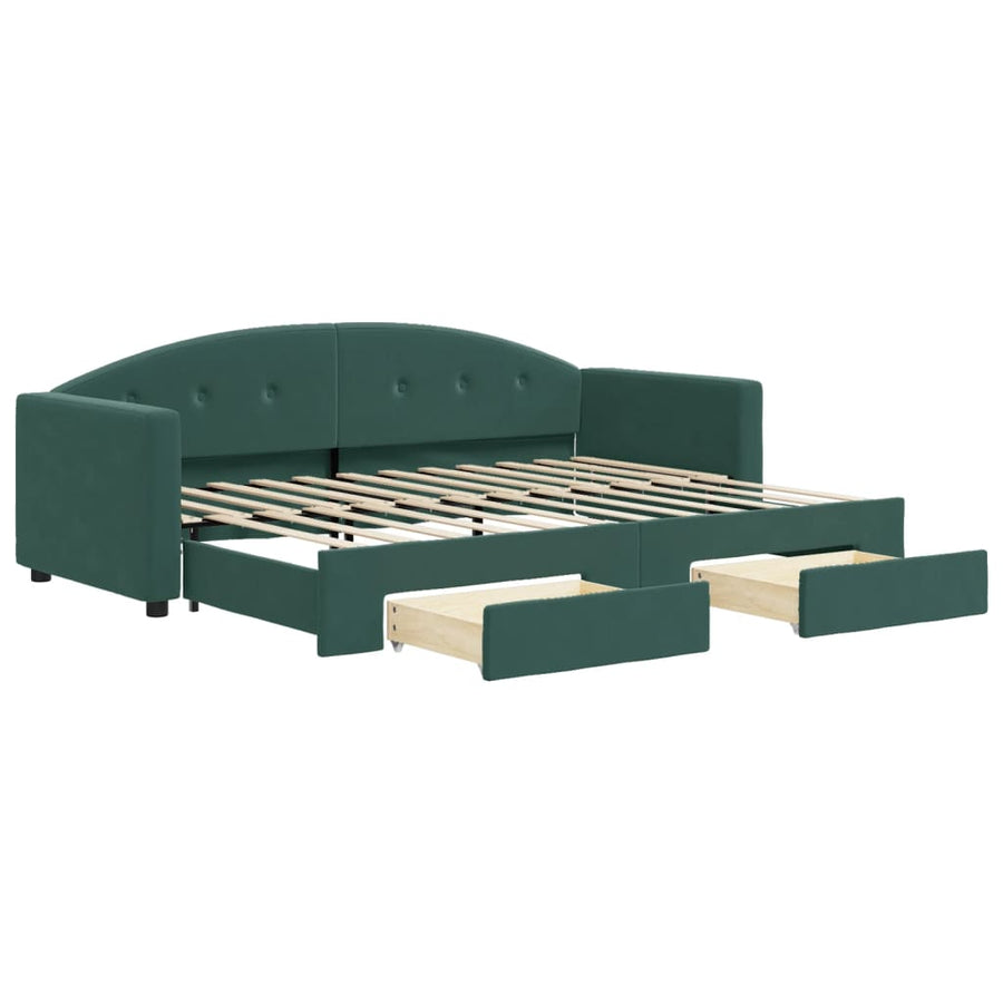 Slaapbank Onderschuifbed En Lades Fluweel 80 x 200 cm Donkergroen met onderschuifbed en lade