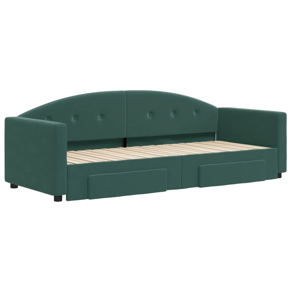 Slaapbank Onderschuifbed En Lades Fluweel 80 x 200 cm Donkergroen met onderschuifbed en lade