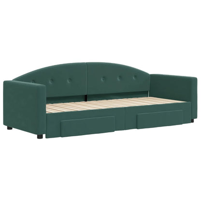 Slaapbank Onderschuifbed En Lades Fluweel 80 x 200 cm Donkergroen met onderschuifbed en lade