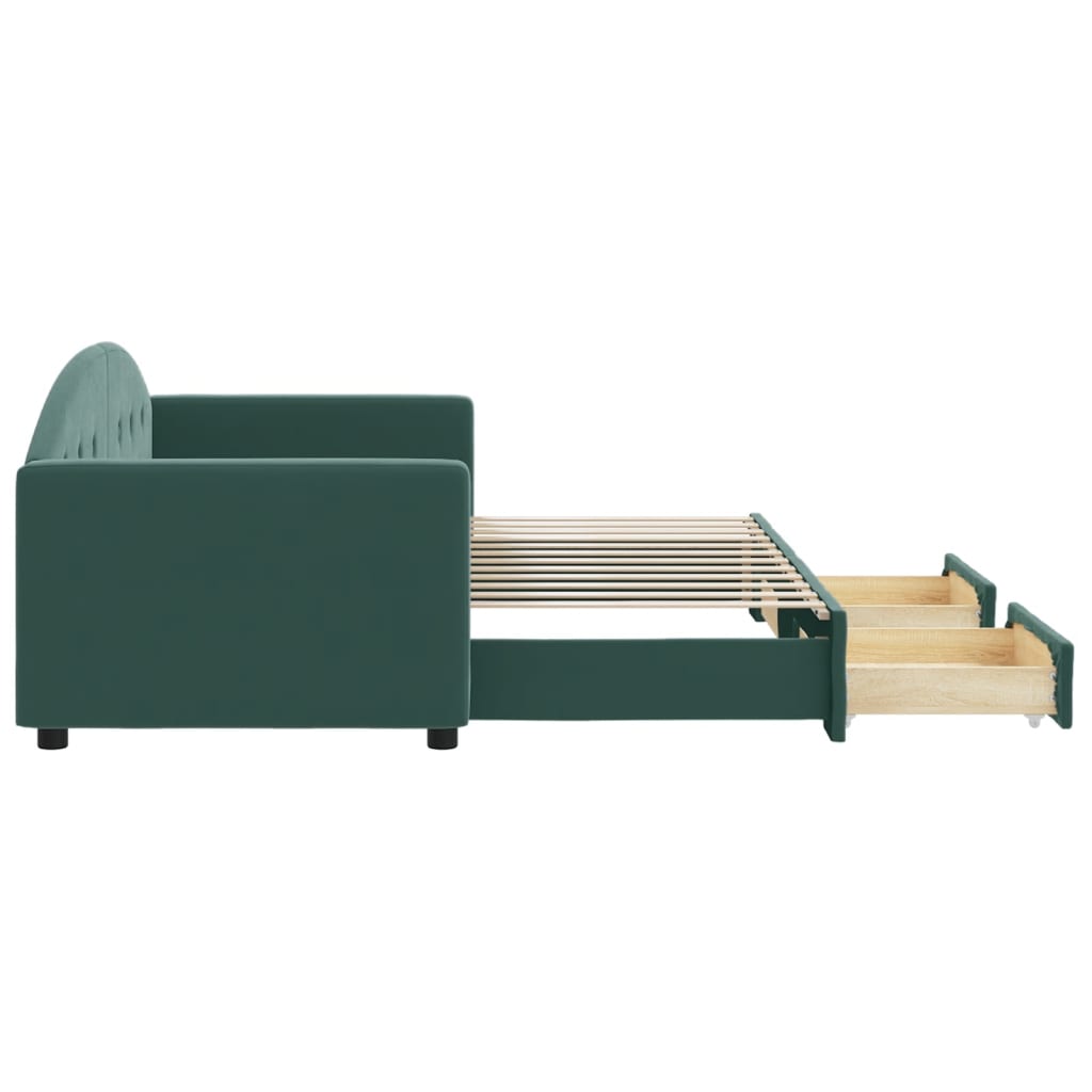 Slaapbank Onderschuifbed En Lades Fluweel 80 x 200 cm Donkergroen met onderschuifbed en lade