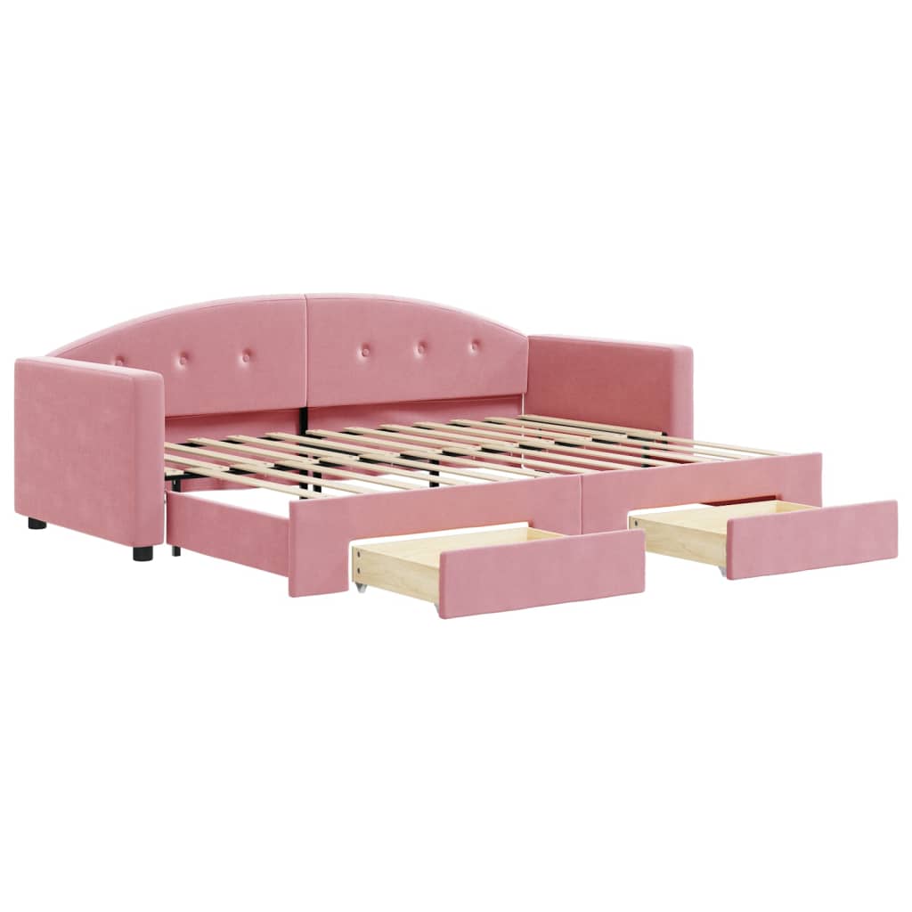 Slaapbank met onderschuifbed en lades 80x200 cm fluweel roze