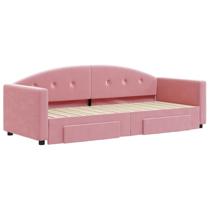 Slaapbank met onderschuifbed en lades 80x200 cm fluweel roze
