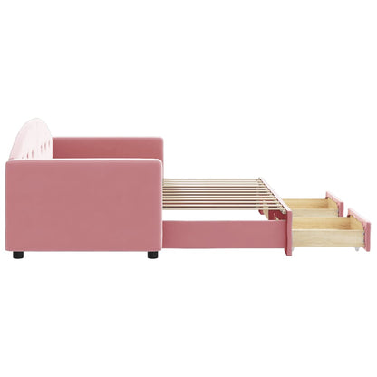Slaapbank met onderschuifbed en lades 80x200 cm fluweel roze