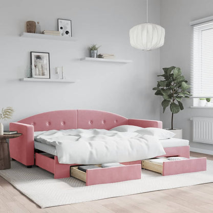 Slaapbank met onderschuifbed en lades 80x200 cm fluweel roze