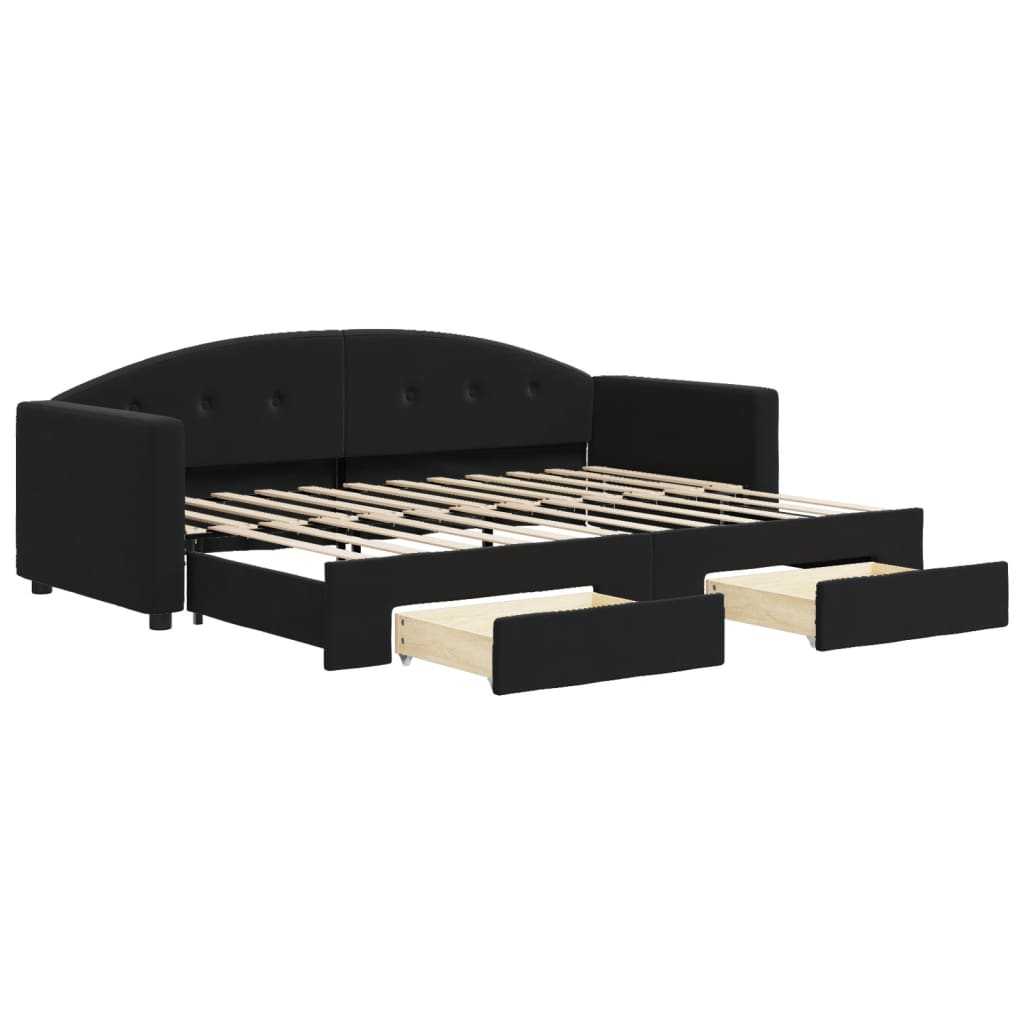 Slaapbank S Fluweel 80 x 200 cm Zwart met onderschuifbed en lade