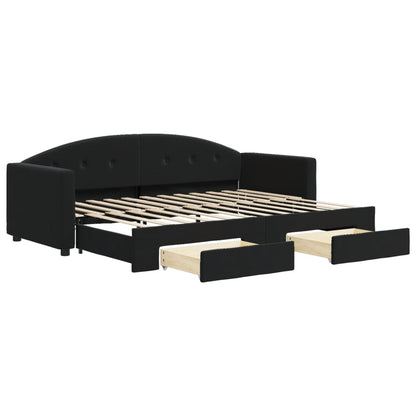 Slaapbank S Fluweel 80 x 200 cm Zwart met onderschuifbed en lade