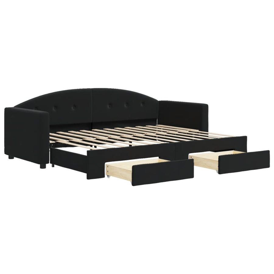 Slaapbank S Fluweel 80 x 200 cm Zwart met onderschuifbed en lade