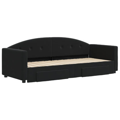 Slaapbank S Fluweel 80 x 200 cm Zwart met onderschuifbed en lade
