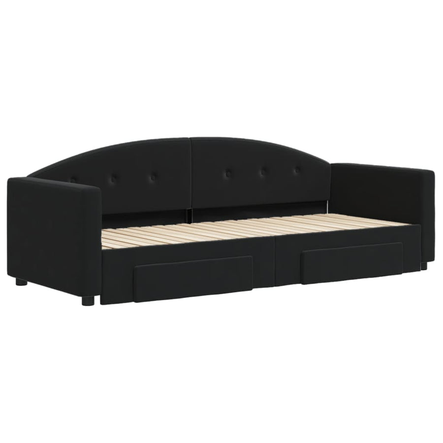 Slaapbank S Fluweel 80 x 200 cm Zwart met onderschuifbed en lade