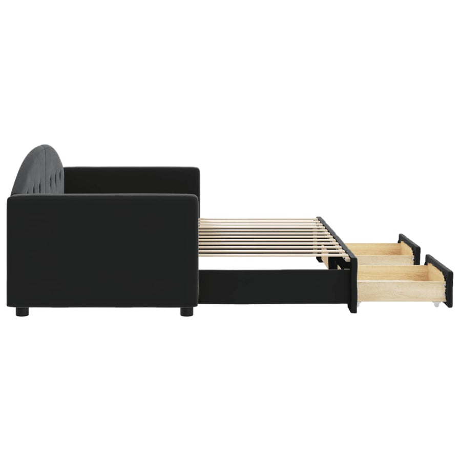 Slaapbank S Fluweel 80 x 200 cm Zwart met onderschuifbed en lade