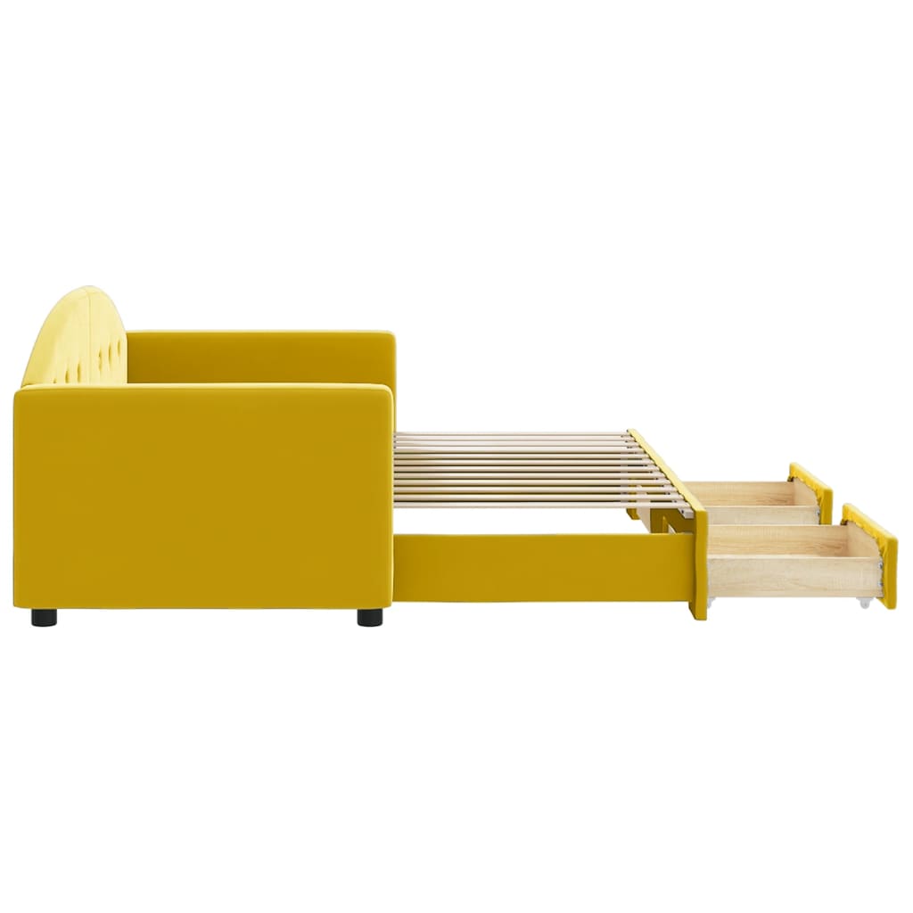 Slaapbank Met Onderschuifbed En Lades Fluweel 80 x 200 cm Geel