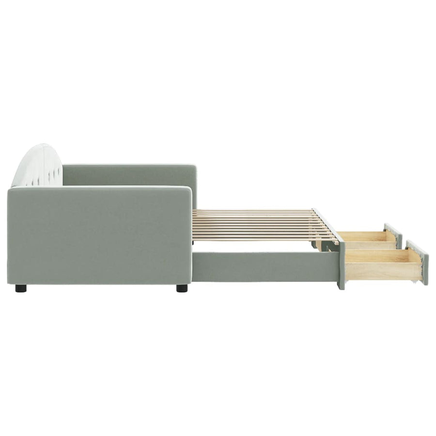 Slaapbank Onderschuifbed En Lades Fluweel 90 x 200 cm Lichtgrijs met onderschuifbed en lade