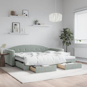 Daybed pull-out bed and drawers 90x200 cm velvet light grey