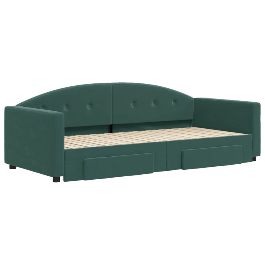 Slaapbank Onderschuifbed En Lades Fluweel 90 x 200 cm Donkergroen met onderschuifbed en lade