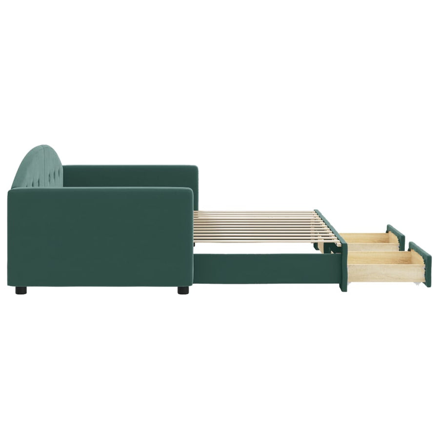 Slaapbank Onderschuifbed En Lades Fluweel 90 x 200 cm Donkergroen met onderschuifbed en lade