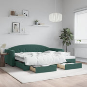 Slaapbank onderschuifbed lades 90x200 cm fluweel donkergroen