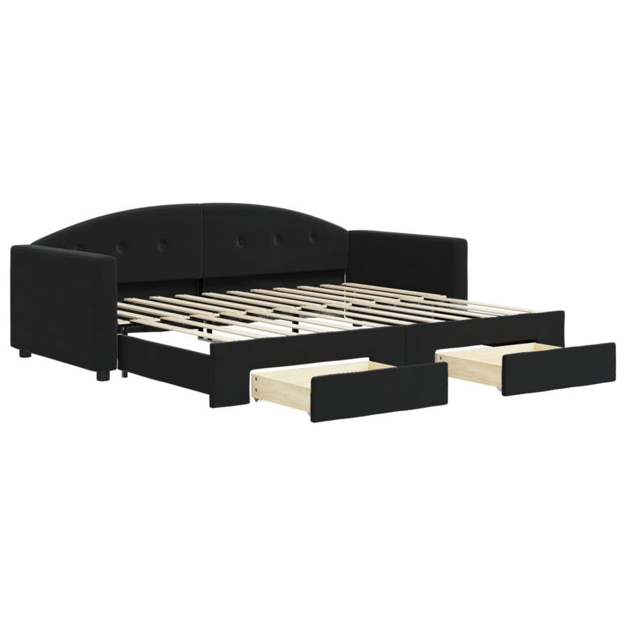 Slaapbank S Fluweel 90 x 200 cm Zwart met onderschuifbed en lade