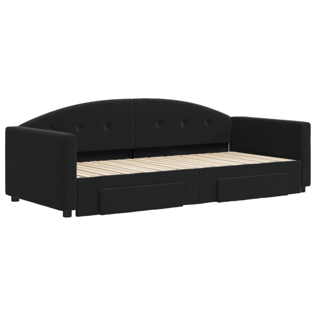 Slaapbank S Fluweel 90 x 200 cm Zwart met onderschuifbed en lade